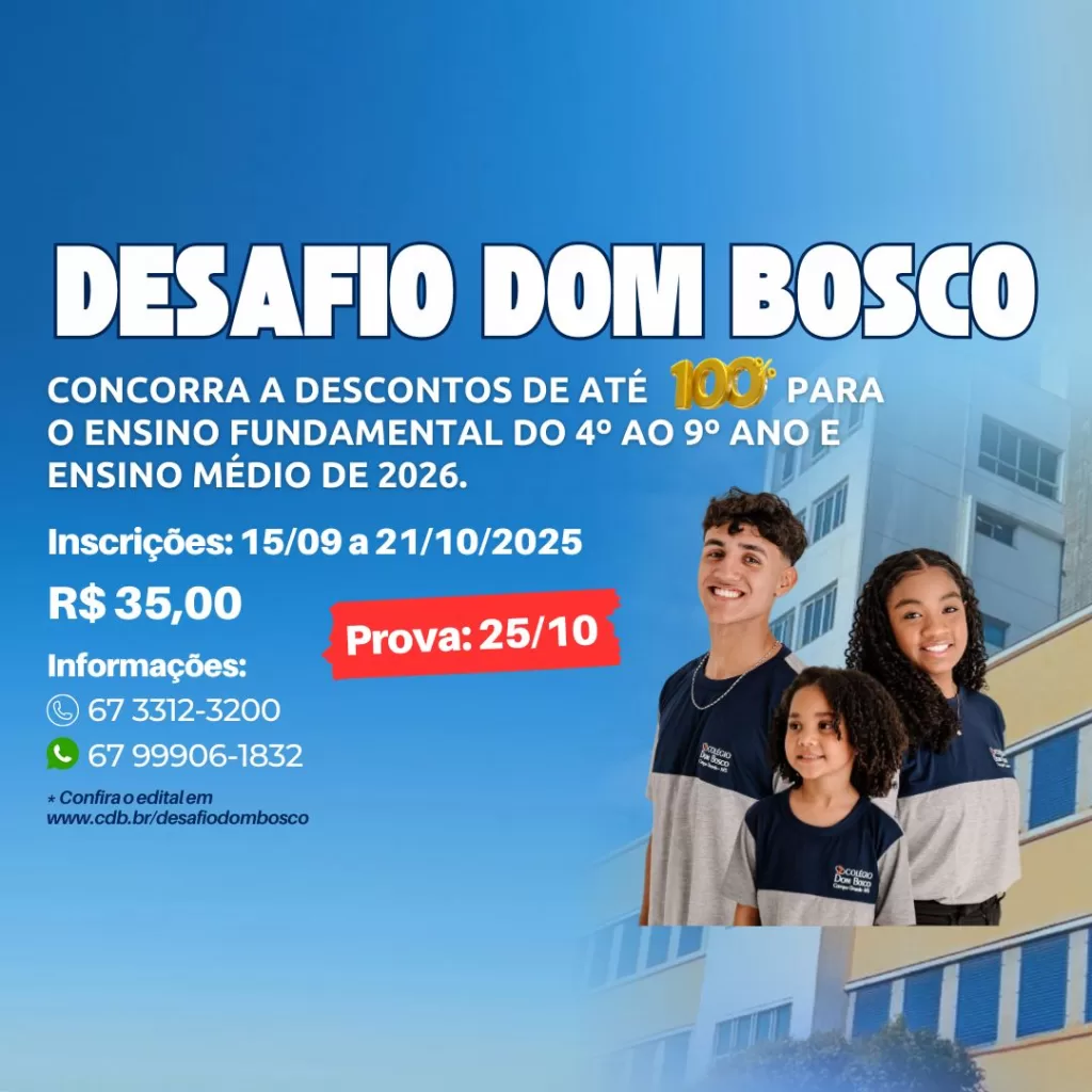 Com bolsas de até 100%, Desafio Dom Bosco abre inscrições nesta segunda-feira