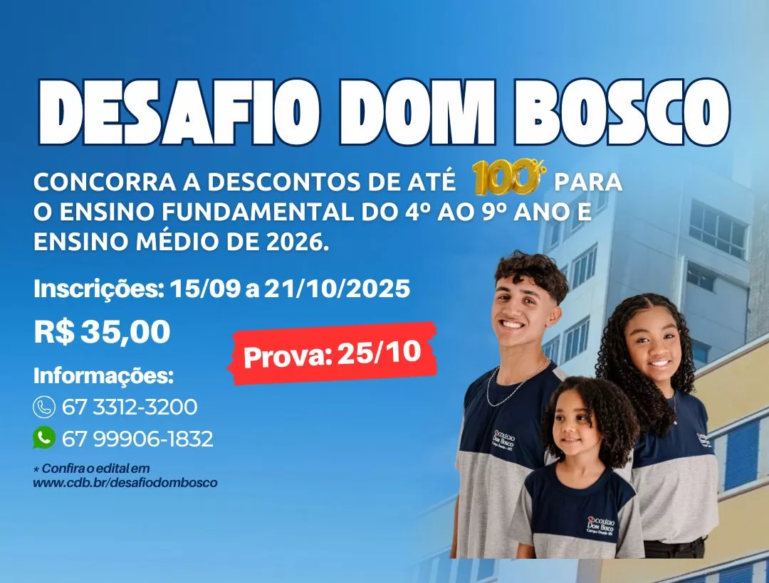 Com bolsas de até 100%, Desafio Dom Bosco abre inscrições nesta segunda-feira